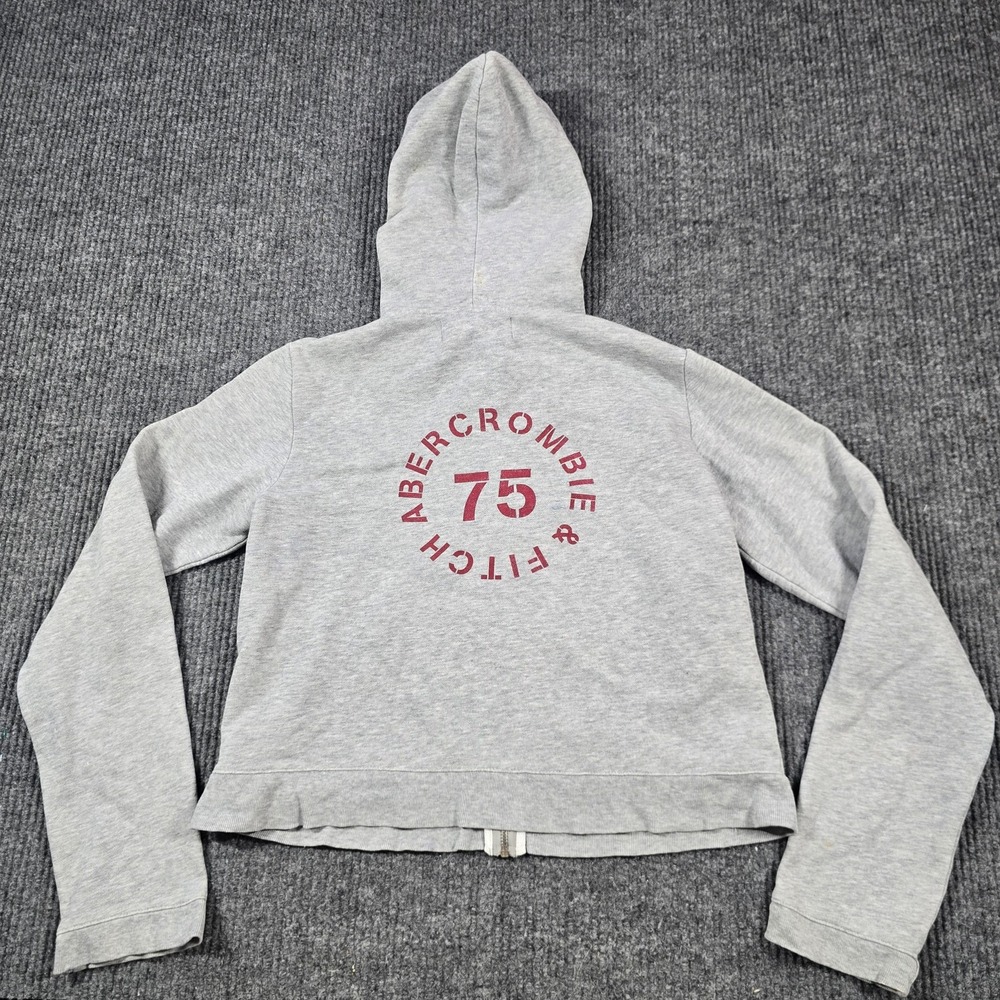 Abercrombie & Fitch Hoodie Womens Large Gray AF-75 Zip Sweatshirt Cropped Y2K - Picture 2 of 14